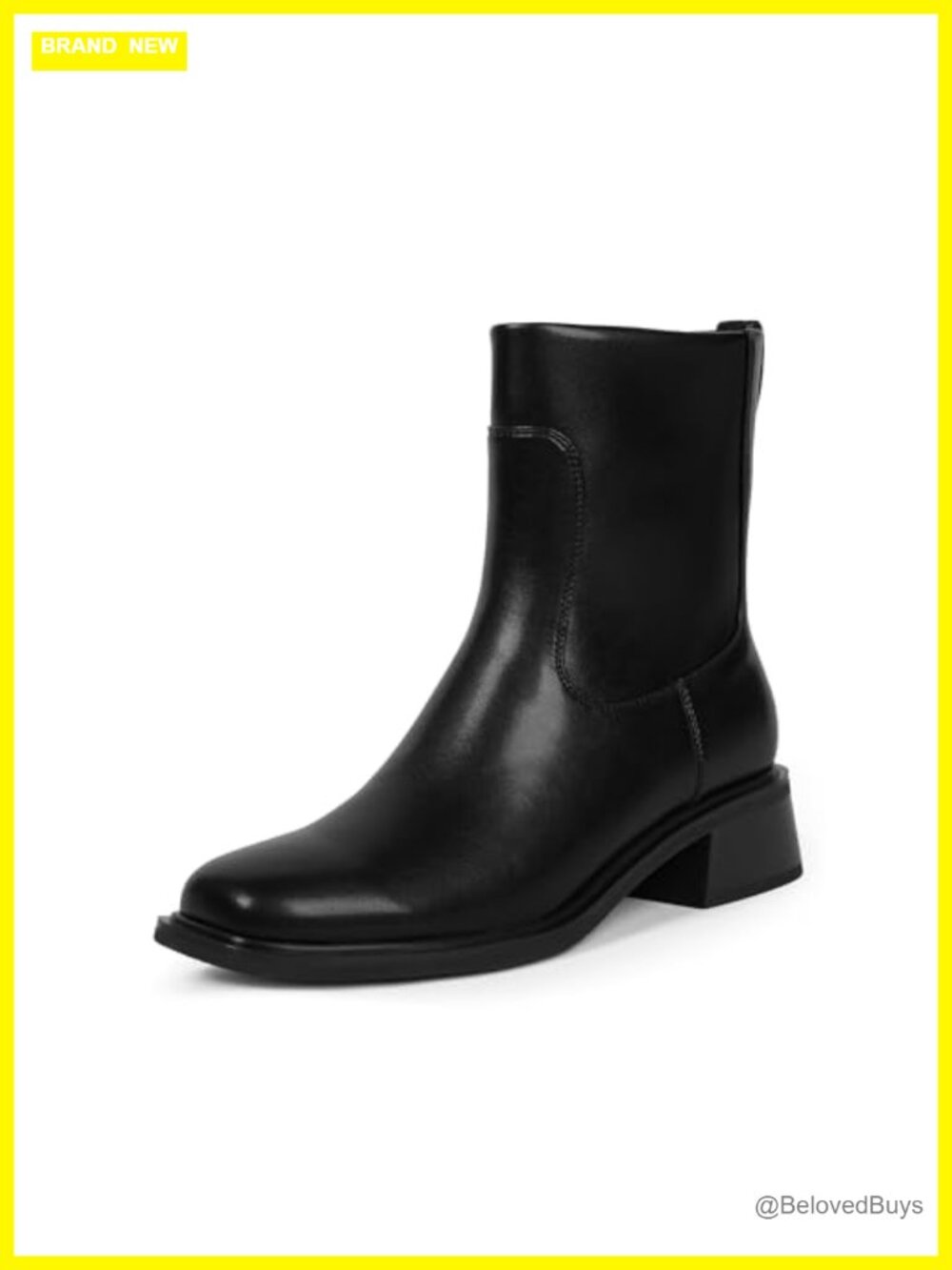 QIY Women's Square Toe Low Block Heel Ankle Boots Faux Leather Side Zip